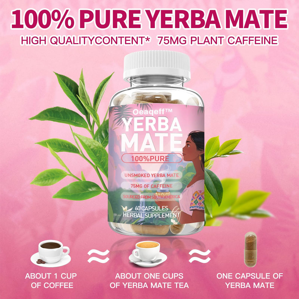 Oeaqeff Yerba Mate capsules on a desk during morning routine to boost clarity.