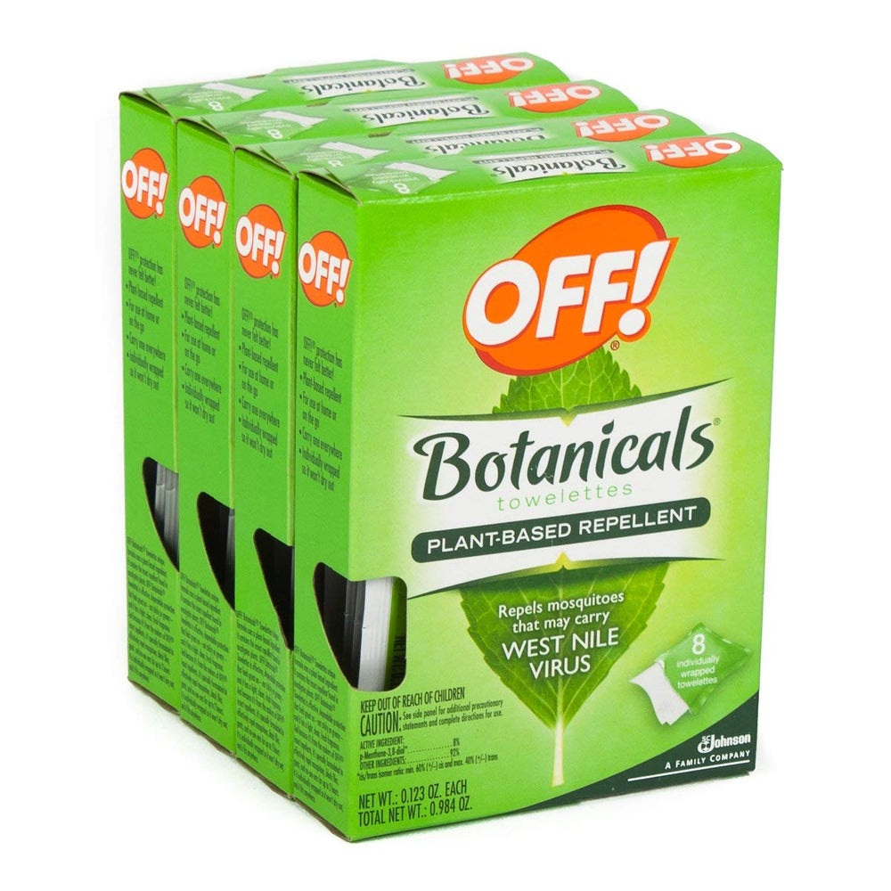 OFF! Botanicals towelettes pack close-up for portable insect protection.