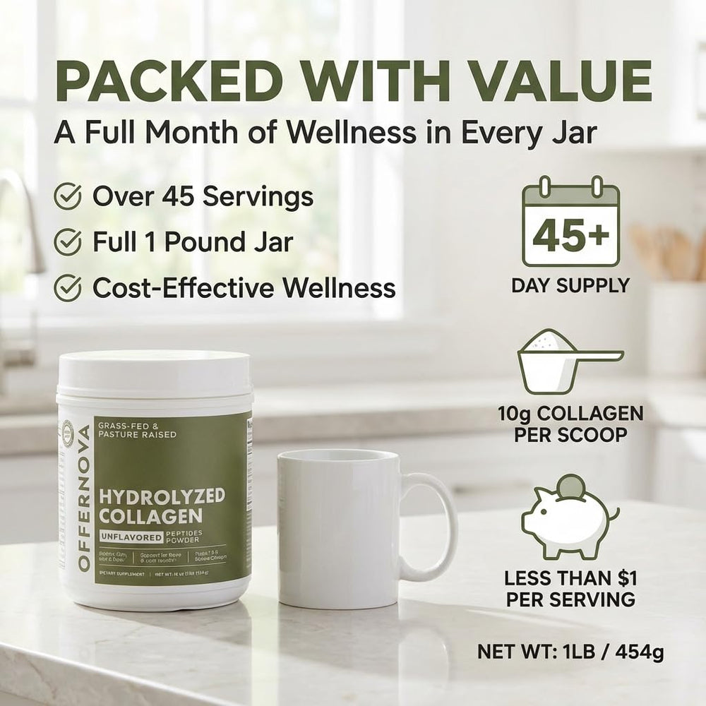 Offernova collagen powder added to soup showcases versatile daily use.
