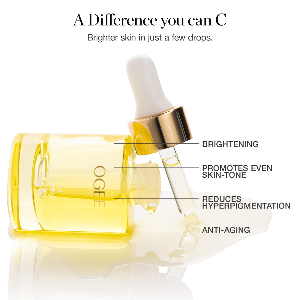 Ogee Vitamin C THDA 20% Elixir label closeup confirms certified organic formula.