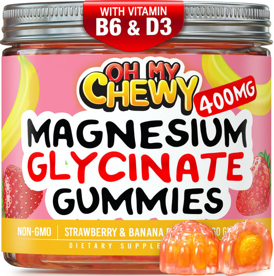 OH MY CHEWY center-filled gummies front label highlighting 400 mg magnesium for daily support.