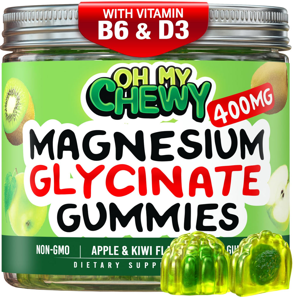 OH MY CHEWY center-filled magnesium glycinate gummies bottle front for family wellness and daily calm.