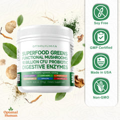 OH Optimal Human ingredients close-up showing 90+ nutrient components.