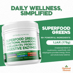 OH Optimal Human Superfood Powder tub open ready for quick on-the-go energy.