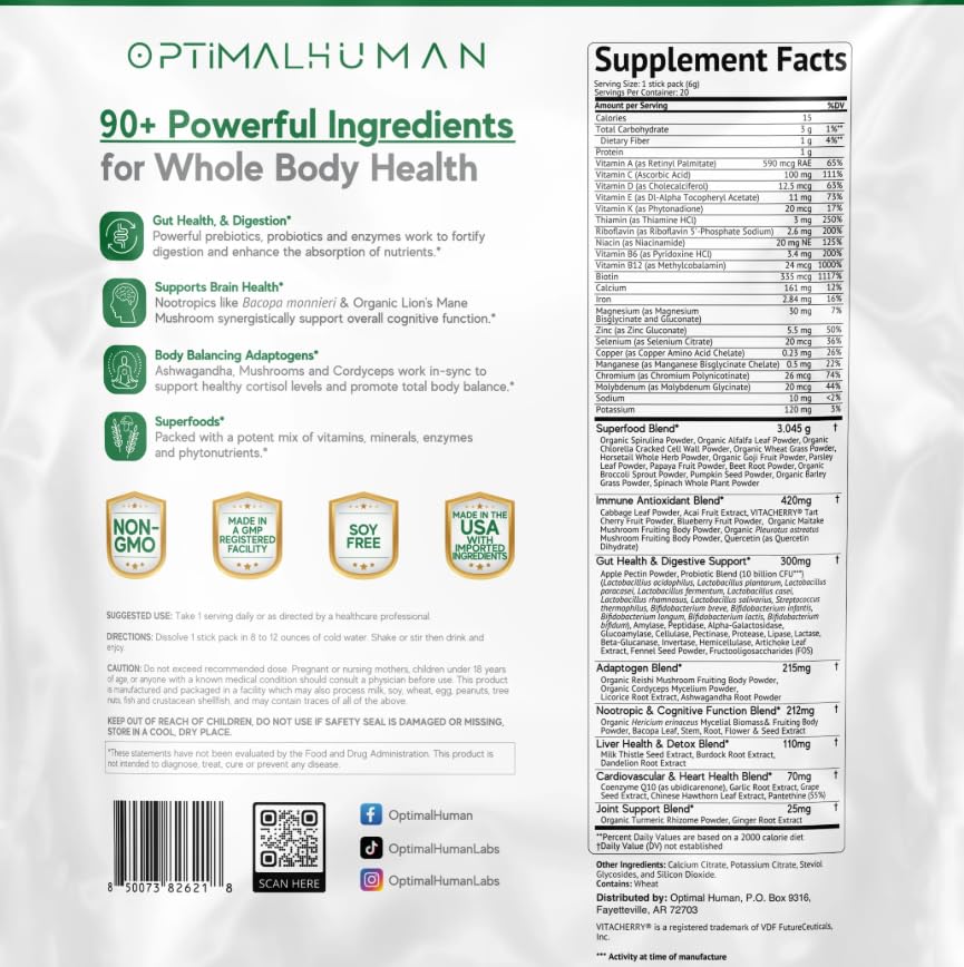 OH wellness-ritual image conveys everyday balance from plant-based greens powder.