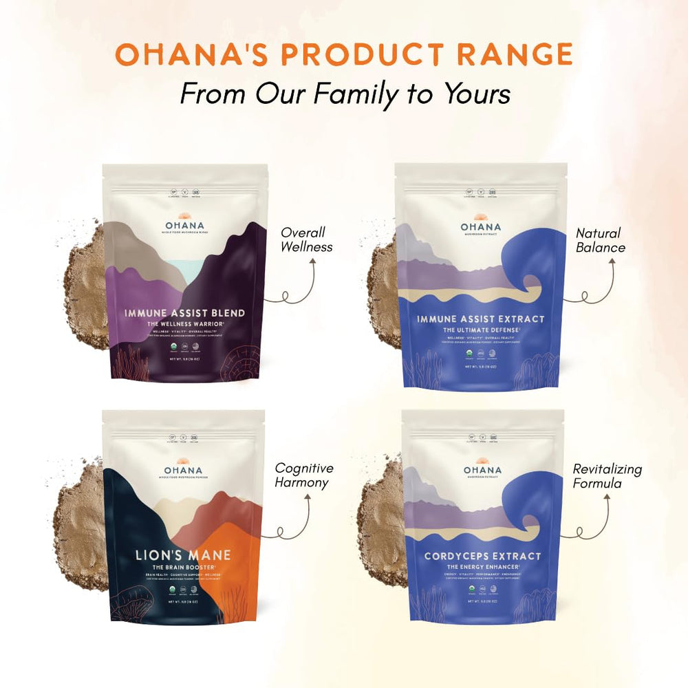 Ohana Immune Assist Blend label closeup highlights gluten free and keto friendly attributes.