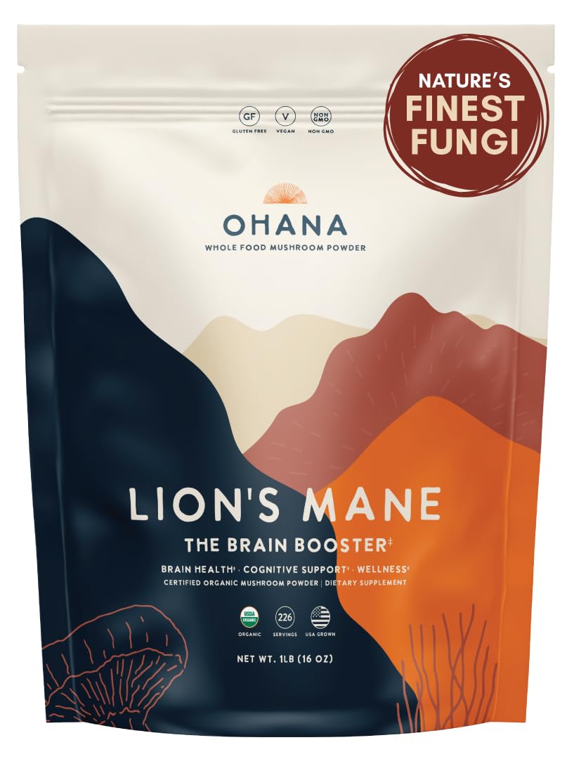 Ohana Lion's Mane powder bag front view for easy daily use