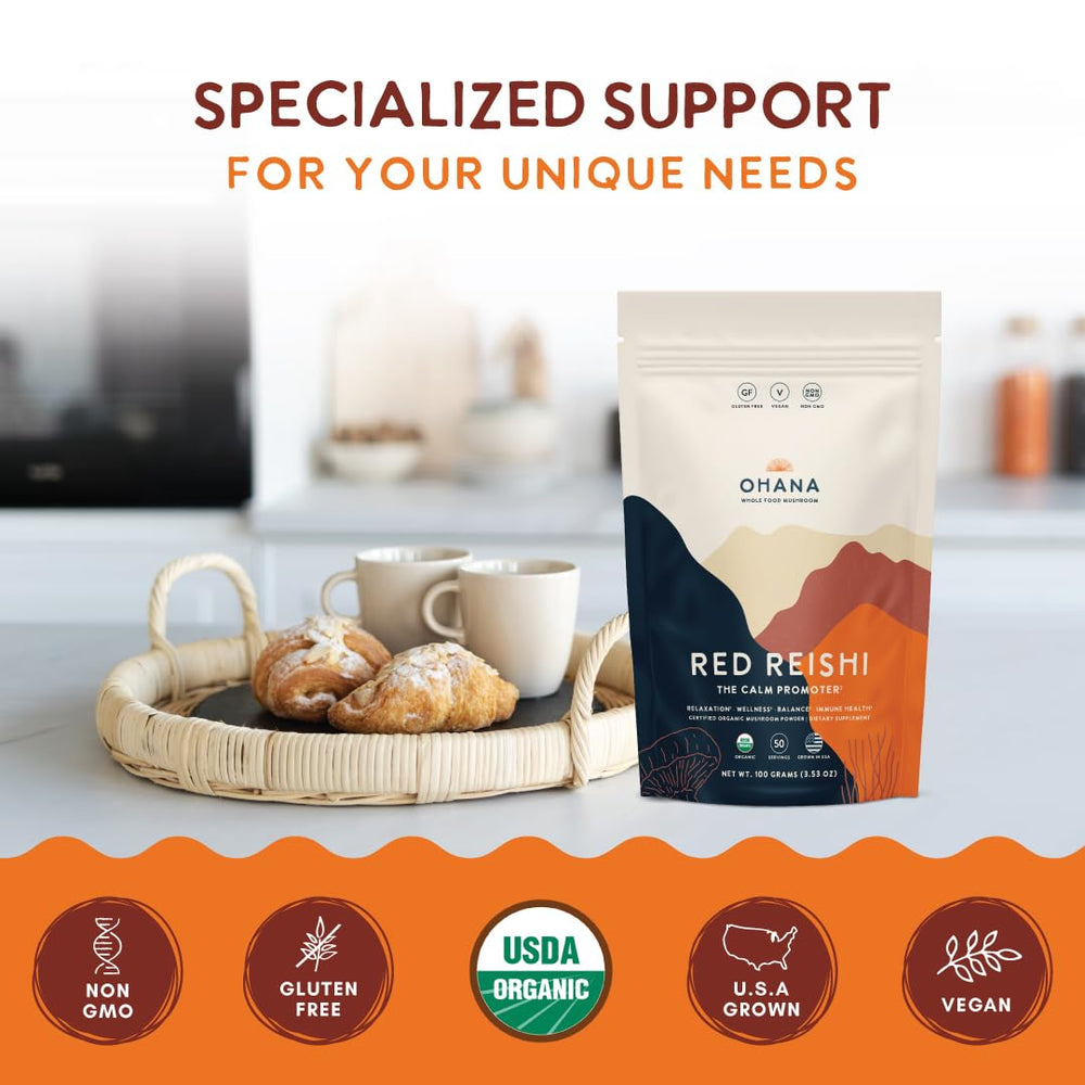 Gluten-free packaging emphasizes allergen-friendly Ohana Red Reishi