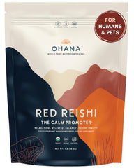 Ohana Red Reishi powder bag for daily wellness with organic mushrooms.