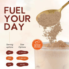 Ohana Red Reishi powder dispenses for easy addition to shakes or tea.