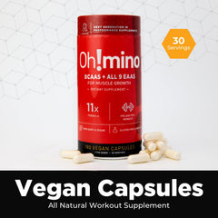 Oh!mino caffeine-infused amino capsules provide energy for workouts.