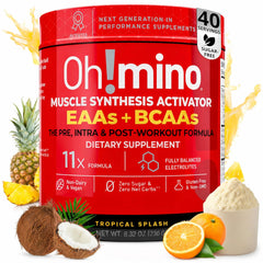 Oh!mino Tropical Splash bottle ready to mix for workouts