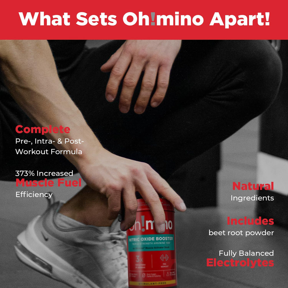 Oh!mino pre-workout scene suggests focus and stamina during training.