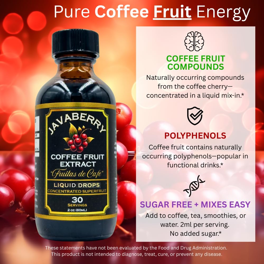 OhmYes Javaberry liquid concentrate being added to coffee for flavor boost.