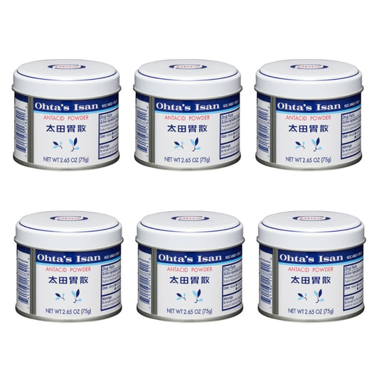 Ohta's Isan Antacid Powder can front in six-pack, may help ease occasional heartburn.
