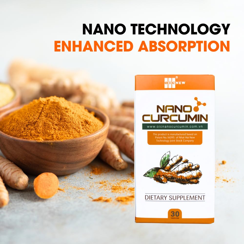 OIC NEW Nano Curcumin bottle label detail signals purity and bold digestive support messaging.