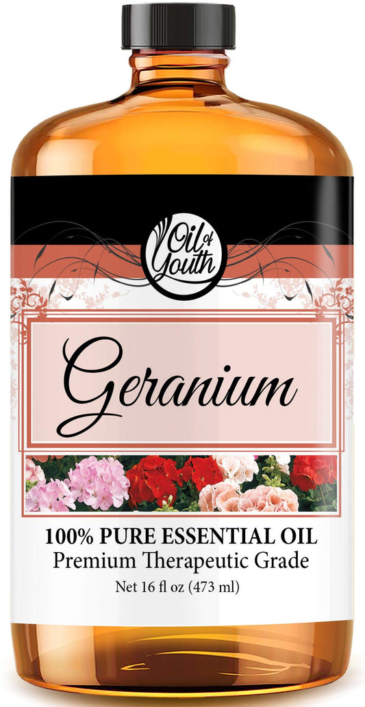 Oil of Youth Geranium oil bottle 16oz for diffuser blends and skin care prep.