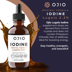 Ojio Lugol's iodine 2% bottle cap highlights safety and tamper evidence.