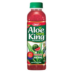 OKF Watermelon Aloe Vera King Drink bottle shows natural ingredients and pulp.