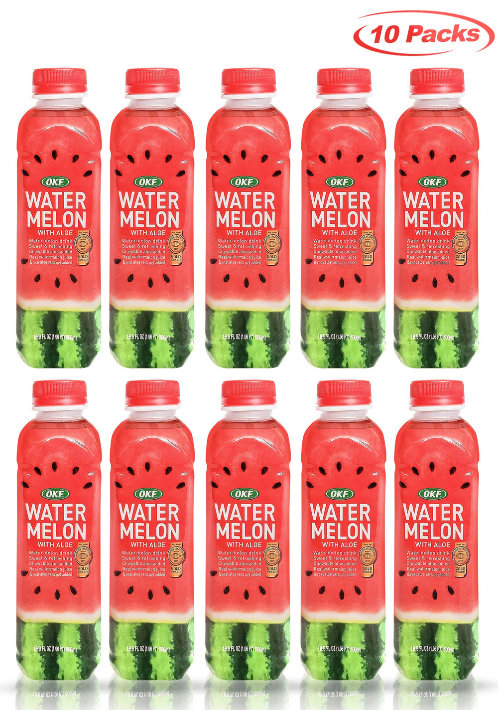 OKF Watermelon with Aloe Vera pack of 10 bottles on a shelf