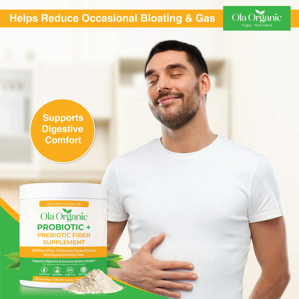 Ola Organic Probiotic Powder poured into juice for quick intake
