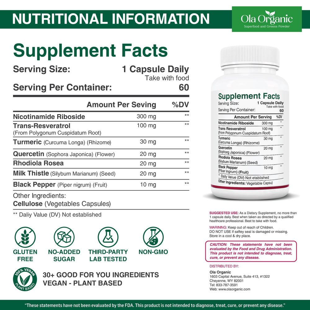 Capsules close-up of Ola Organic NAD+ Plus for easy daily intake