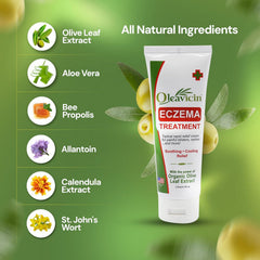 Oleavicin Eczema Cream application hand highlighting quick absorption.