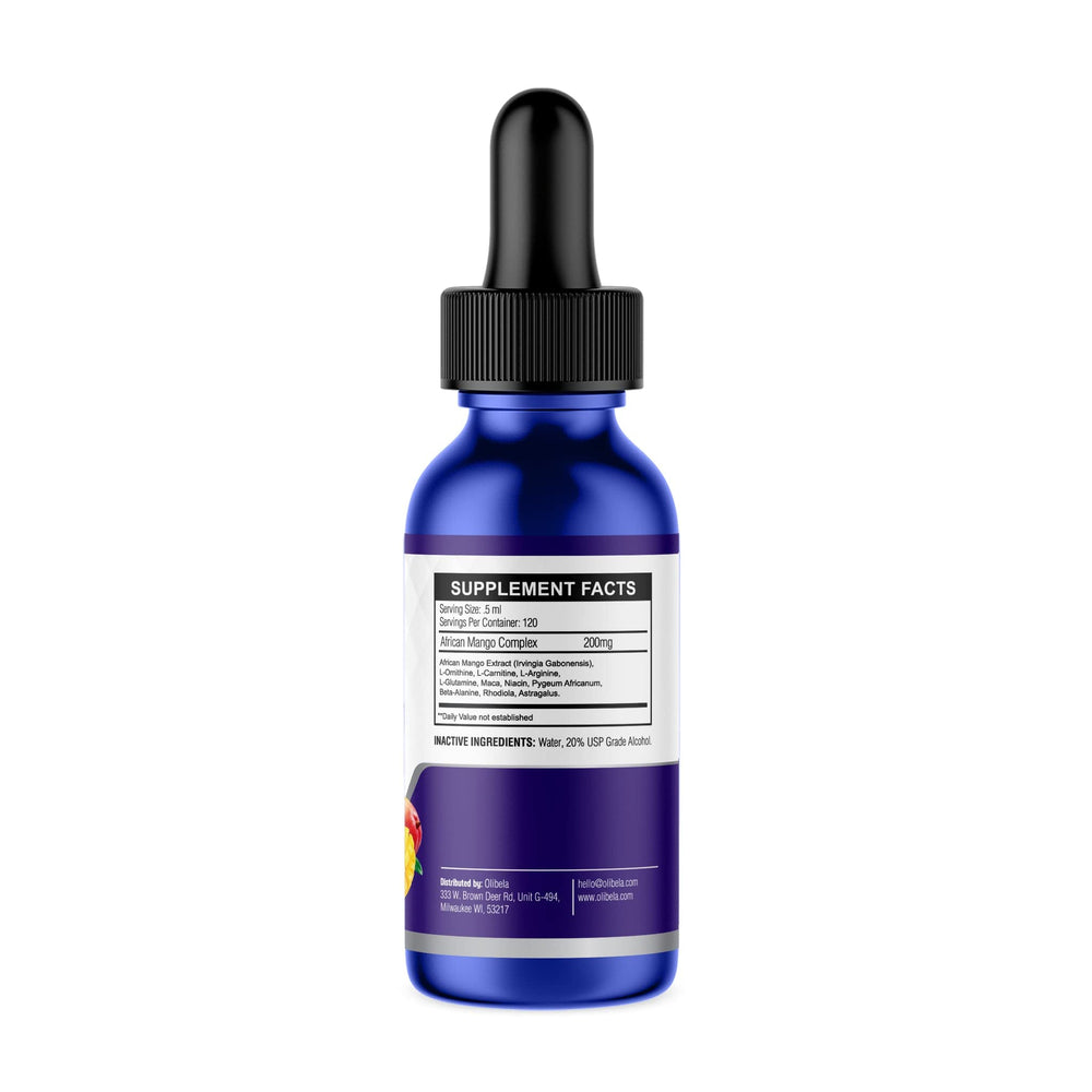 Label detail shows 11-herb blend and natural ingredients on OLIBELA drops.