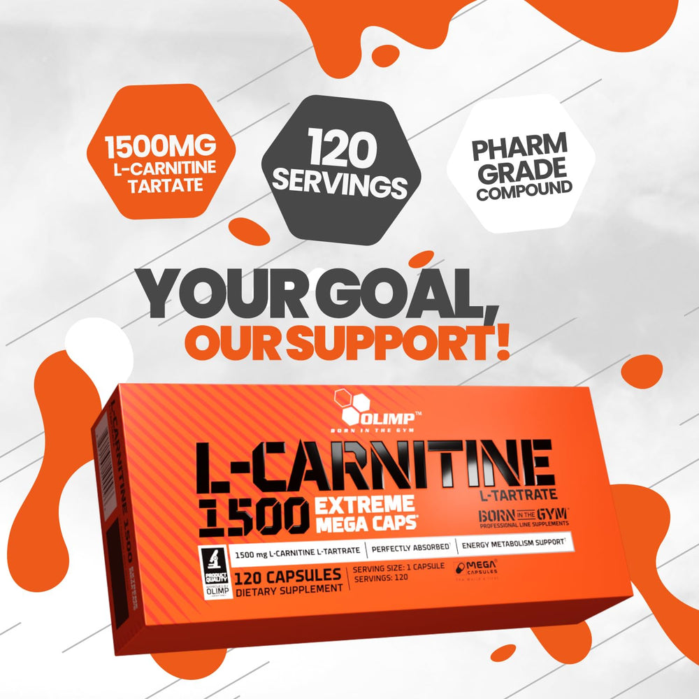 OLIMP L-Carnitine 1500 label view highlighting European GMP quality.