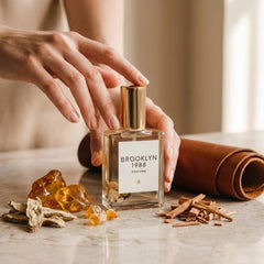 Olivine Atelier Brooklyn 1988 cap and label view, premium fragrance presentation.