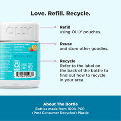 Child holding OLLY Kids Chillax bottle showcases user-friendly chewables for ages 4 and up.