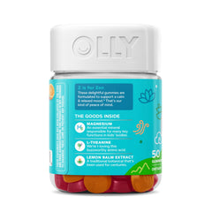 Magnesium and L-Theanine icons on OLLY Kids Chillax packaging imply gentle calm.