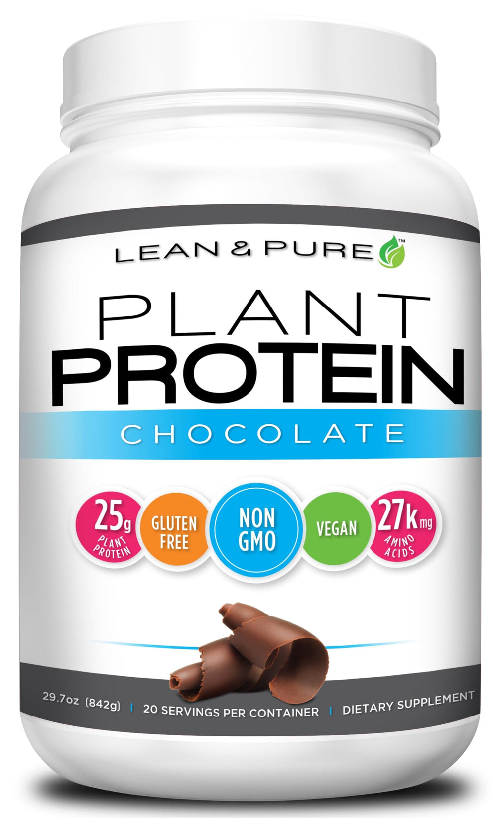 Olympian Labs Lean & Pure Plant Protein chocolate bottle, ideal for vegan shakes and gluten-free nutrition