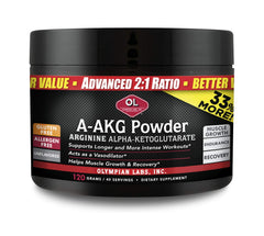 Olympian Labs PSN A-AKG bottle with scoop for pre-workout energy and muscle endurance.