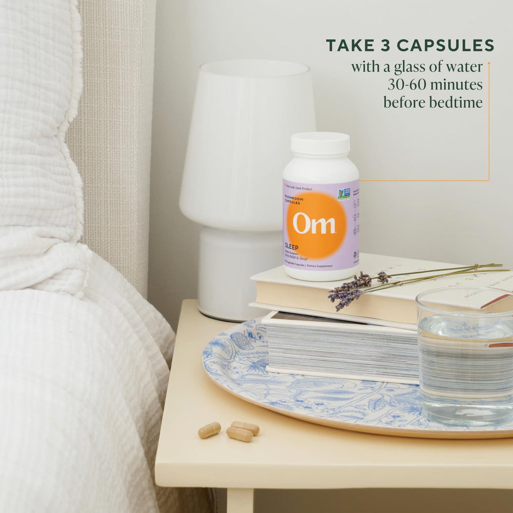 OM MUSHROOMCapsulas de Sueno detalle de etiqueta para conocer ingredientes y beneficios