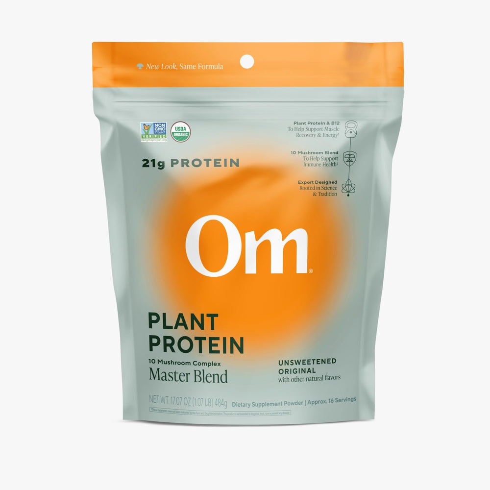 OM MUSHROOM SUPERFOOD Master Blend bag front for energy and recovery.