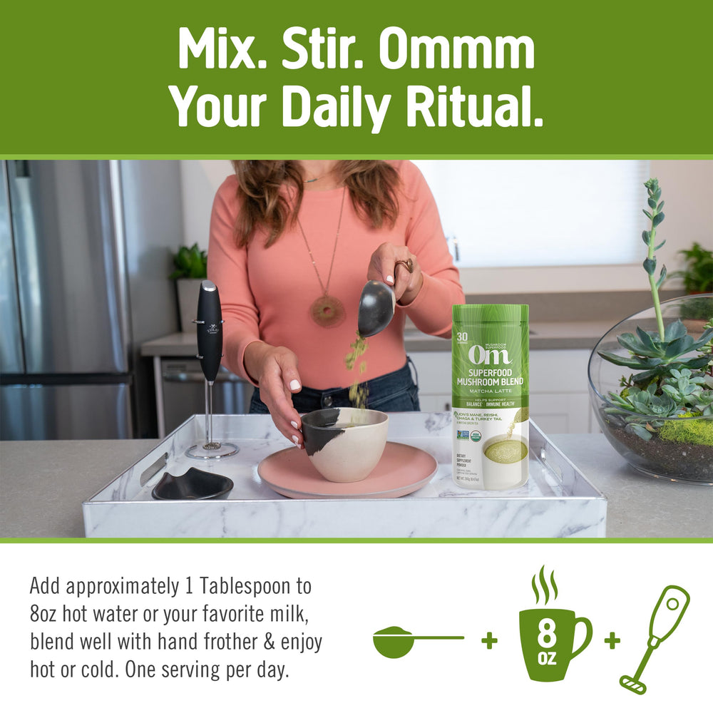 Oat milk powder base in OM Mushroom Superfood Matcha Latte for creamy texture