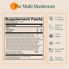 OM Mushrooms Master Blend USA grown farm branding.