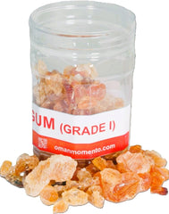 Oman Momento Pure Gum Arabic bottle on the counter for daily soluble fiber.