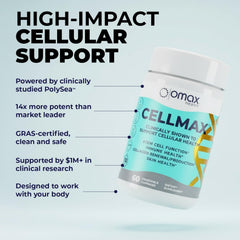 Omax3 Cellmax skin-structure close-up illustrating collagen-friendly formula for connective tissue