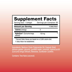 Omax3 HydroCurc label close-up highlights 150 mg per softgel