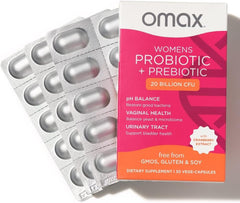 Omax3 cranberry extract probiotic supports urinary tract and vaginal balance.