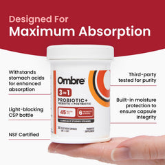 Ombre bottle close-up highlighting prebiotic fiber feeding good bacteria.