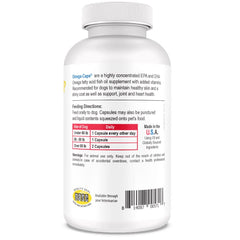 Omega Caps HP SnipTips packaged dog supplement on kitchen counter.