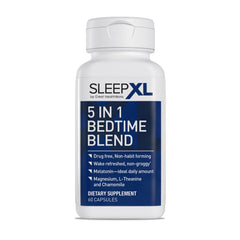 OmegaXL SleepXL bottle in a cozy sleep setup on a nightstand.