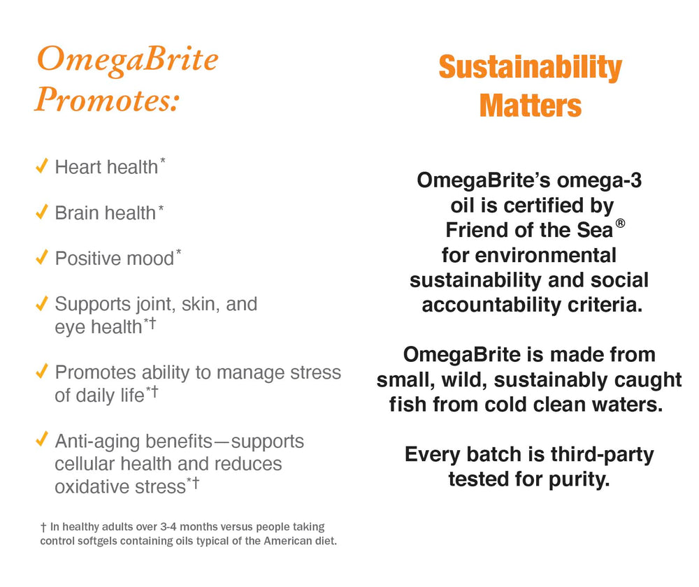 OmegaBrite 7010MD label details emphasize sustainable sourcing and third-party testing.