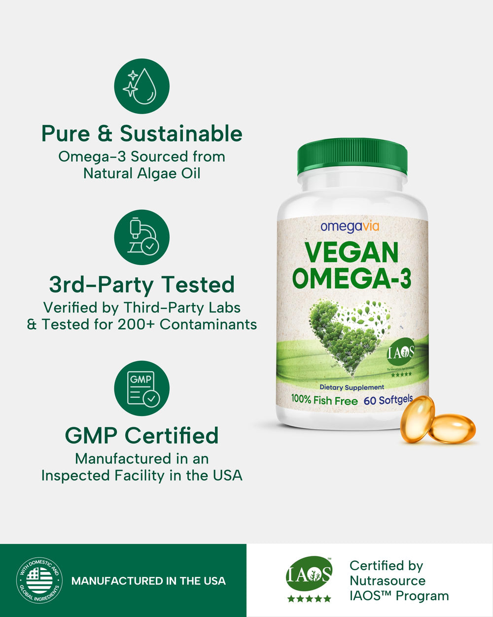 OmegaVia 300mg vegan DHA per capsule for daily wellness support