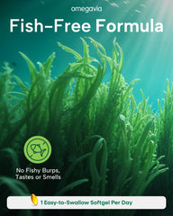 OmegaVia planet-friendly packaging highlighting fish-free, plant-based omega-3