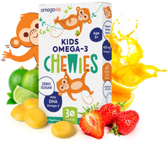 OmegaVia Kids Omega-3 Gummies bottle close-up for brain and eye support