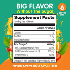 OmegaVia Kids Omega-3 Gummies pack open showing bite-sized gummies